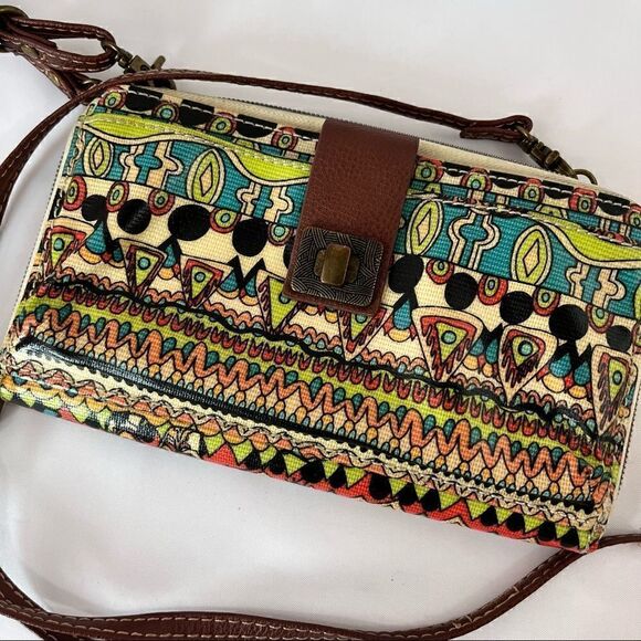 Sakroots Large Smartphone Wristlet Crossbody Clutch Multi Retro Boho Festival - Picture 1 of 8